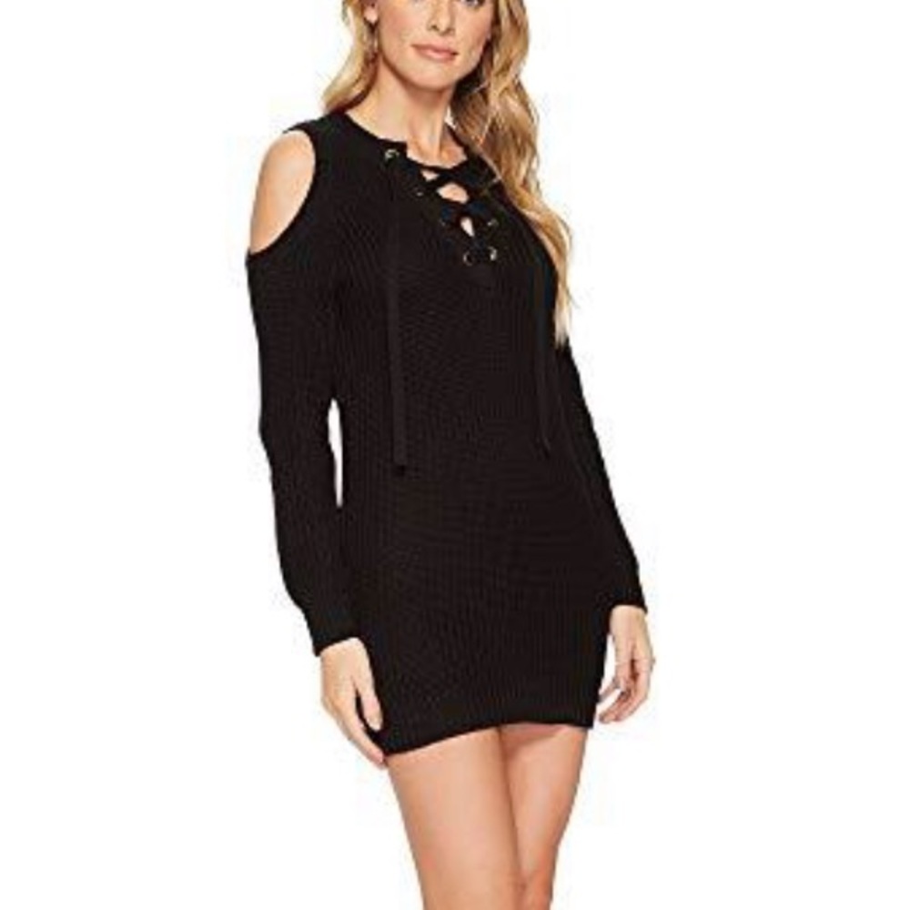 J.O.A. Knit cold shoulder Sweater dress black